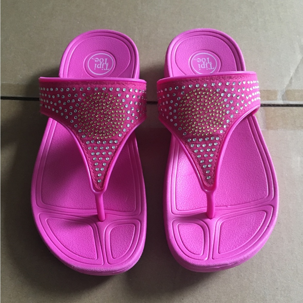 Pink Rhinestone Embellished Girl's Sandals